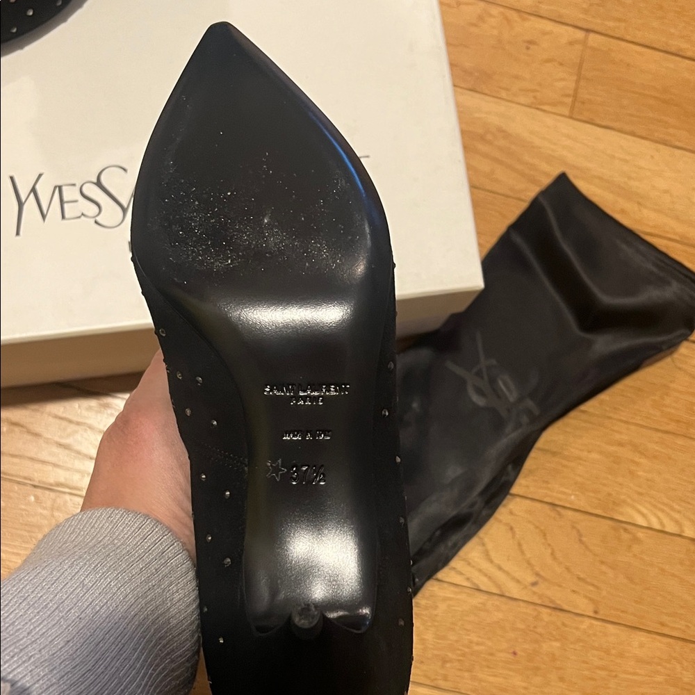 Yves Saint Laurent Black Lace-Up Studded Boots NWT tried on only - Picture 3 of 14